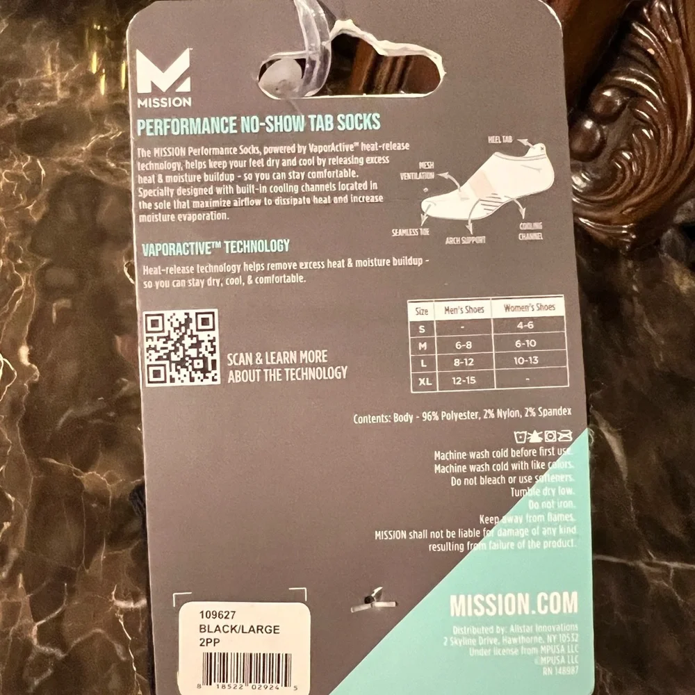 Mission Performance No-Show Tab Black & Grey Socks - 2 Pairs
